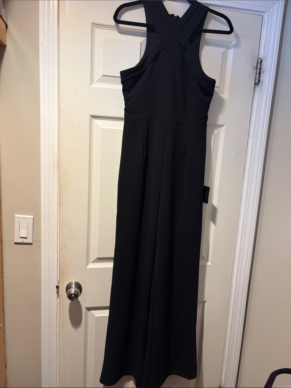 Lulu's Ponte Knit Halter Cross front Jumpsuit in Black M